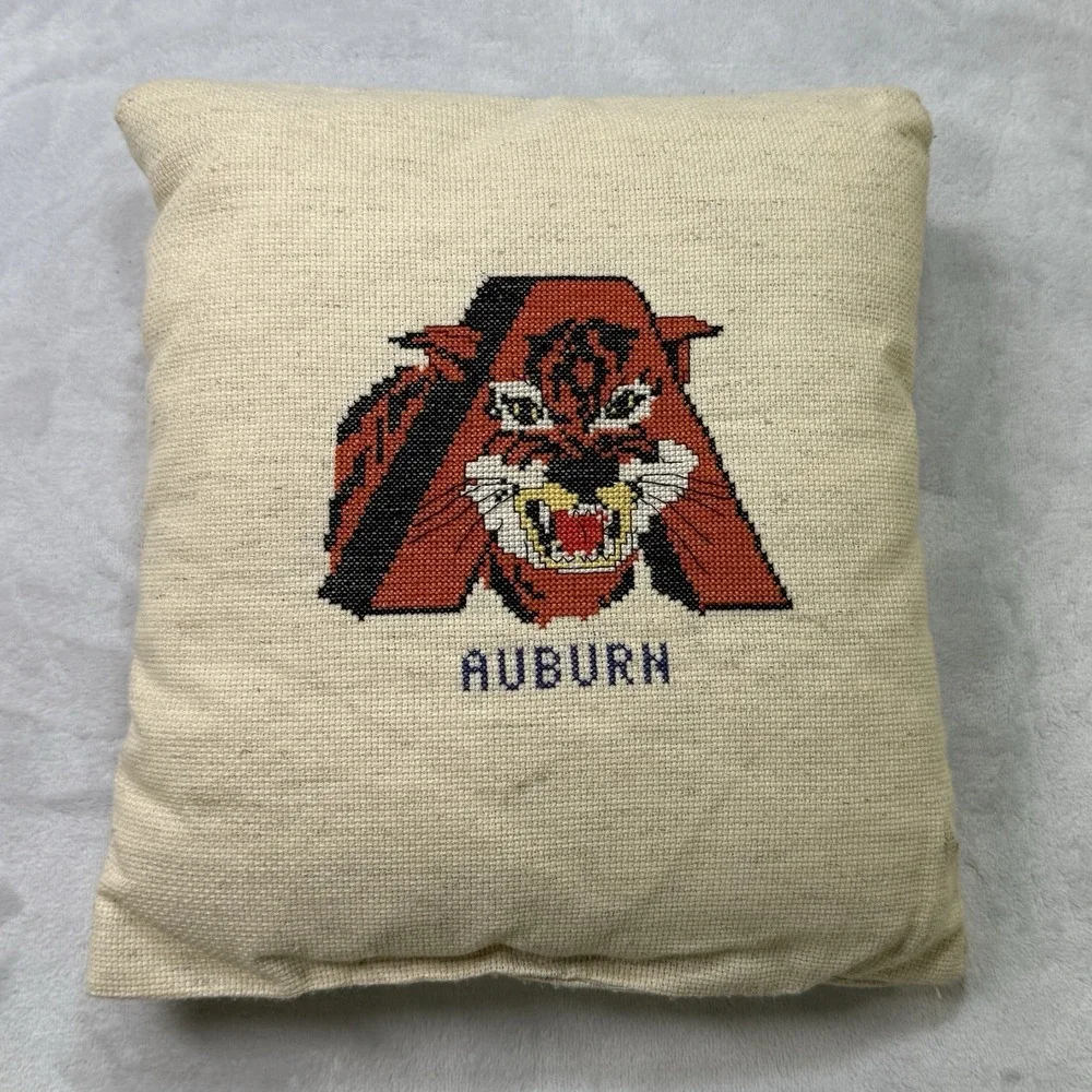 Vintage Auburn Tigers Needlepoint Pillow Handmade College‎ Decor NCAA